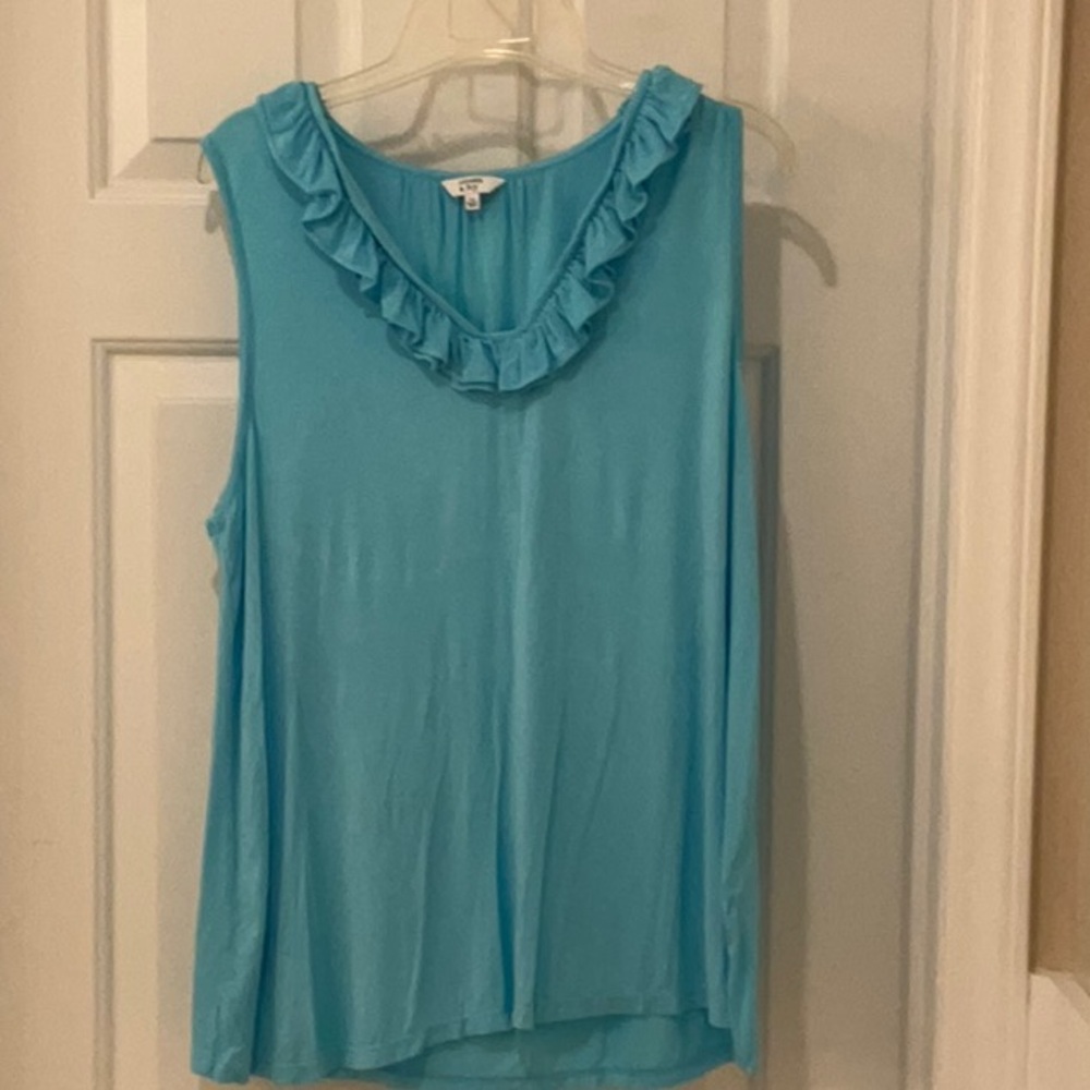CROWN & IVY TURQUOISE Ruffle sleeveless shirt - XL;